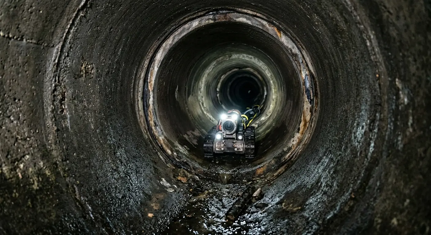 Robotic sewer camera inspecting pipe interior for Sewer Line Cleaning in Tonawanda